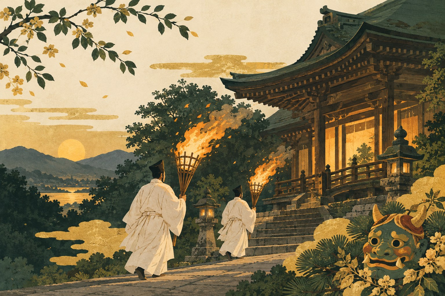 滝山寺の鬼祭りをモチーフにしたイラスト